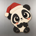 Santa Panda wood magnet M337 on a stainless steel fridge, made in USA