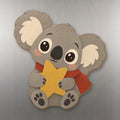 Star Koala wood magnet M340 on a stainless steel fridge, made in USA