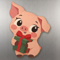 Merry Piglet wood magnet M343 on a stainless steel fridge, made in USA