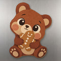 Cookie Bear wood magnet M349 on a stainless steel fridge, made in USA