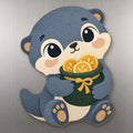 Gold Otter wood magnet M350 on a stainless steel fridge, made in USA