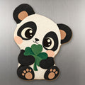 Clover Panda wood magnet M351 on a stainless steel fridge, made in USA