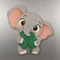 Shamrock Elephant wood magnet M355 on a stainless steel fridge, made in USA