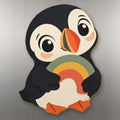 Lucky Puffin wood magnet M362 on a stainless steel fridge, made in USA