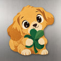 Clover Puppy wood magnet M363 on a stainless steel fridge, made in USA