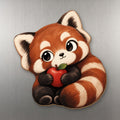 Apple Red Panda wood magnet M366 on a stainless steel fridge, made in USA