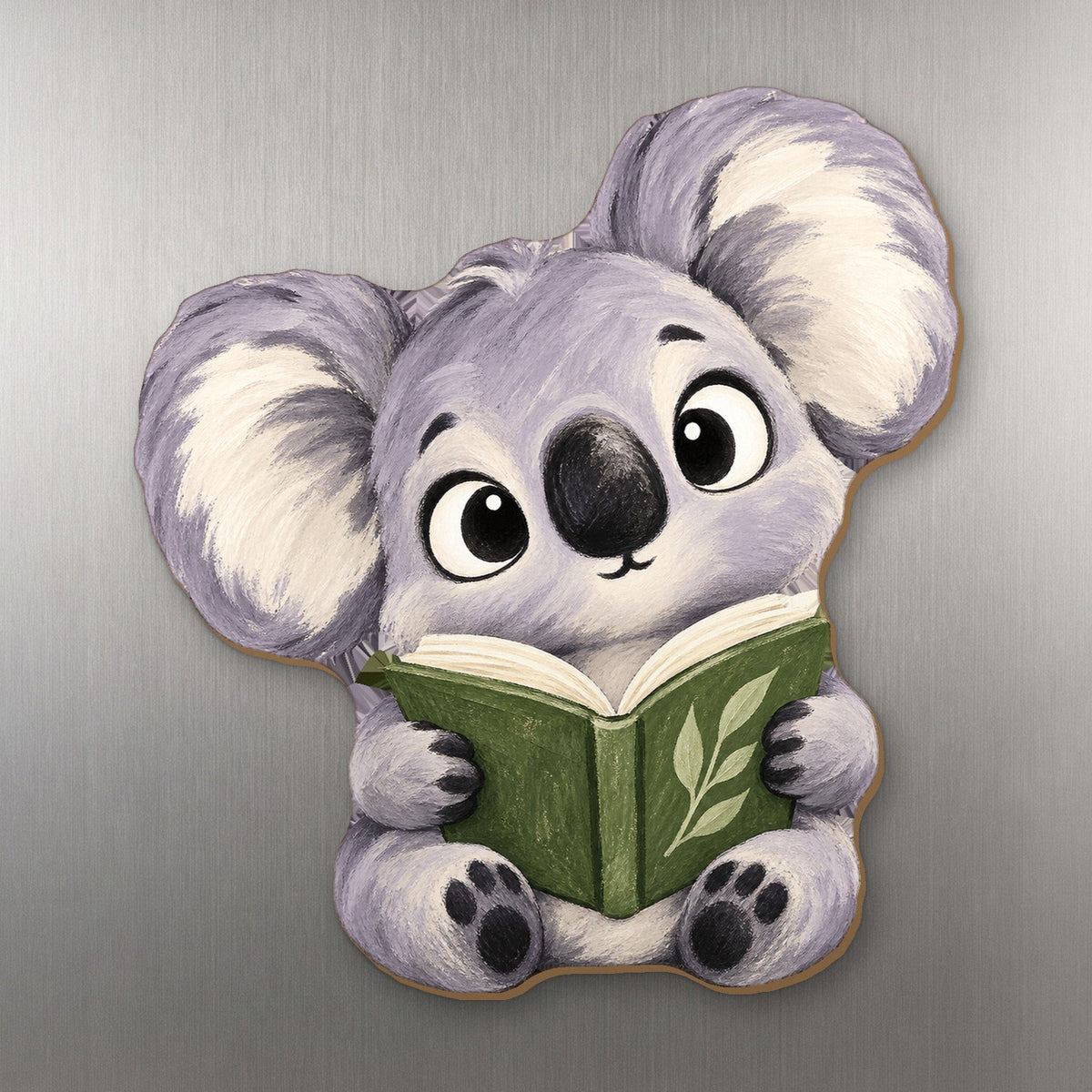 Book Koala wood magnet M367 on a stainless steel fridge, made in USA