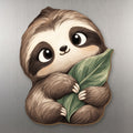 Leaf Sloth wood magnet M372 on a stainless steel fridge, made in USA