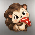 Mushroom Hedgehog wood magnet M374 on a stainless steel fridge, made in USA