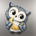 Moon Owl wood magnet M375 on a stainless steel fridge, made in USA