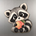Peach Raccoon wood magnet M376 on a stainless steel fridge, made in USA