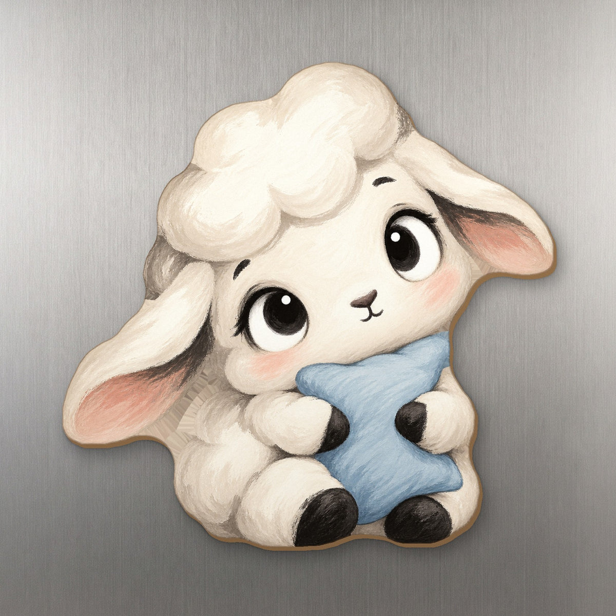 Cloud Lamb wood magnet M379 on a stainless steel fridge, made in USA
