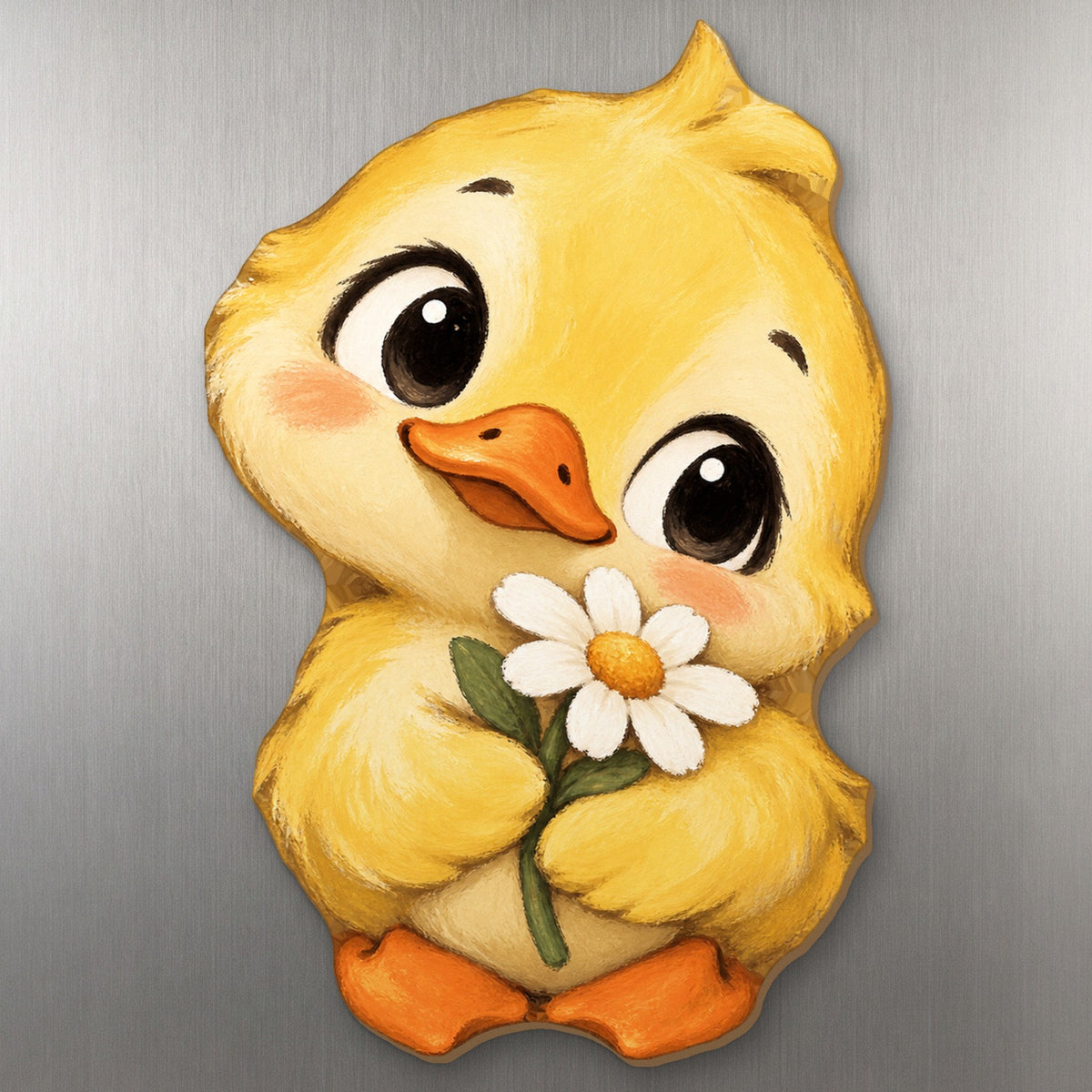 Sunny Duck wood magnet M380 on a stainless steel fridge, made in USA