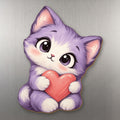Heart Kitten wood magnet M382 on a stainless steel fridge, made in USA