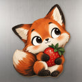 Berry Fox wood magnet M383 on a stainless steel fridge, made in USA