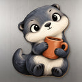 Mug Otter wood magnet M384 on a stainless steel fridge, made in USA