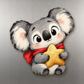 Star Koala wood magnet M388 on a stainless steel fridge, made in USA