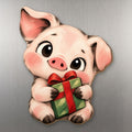 Merry Piglet wood magnet M391 on a stainless steel fridge, made in USA