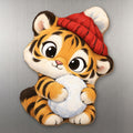Snow Tiger wood magnet M392 on a stainless steel fridge, made in USA