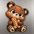 Cookie Bear wood magnet M397 on a stainless steel fridge, made in USA