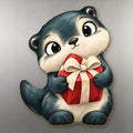 Gift Otter wood magnet M398 on a stainless steel fridge, made in USA