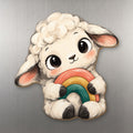 Rainbow Lamb wood magnet M401 on a stainless steel fridge, made in USA