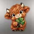 Lucky Highland Cow wood magnet M402 on a stainless steel fridge, made in USA