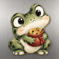 Golden Frog wood magnet M405 on a stainless steel fridge, made in USA