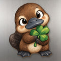 Clover Platypus wood magnet M407 on a stainless steel fridge, made in USA