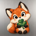 Lucky Fox wood magnet M412 on a stainless steel fridge, made in USA