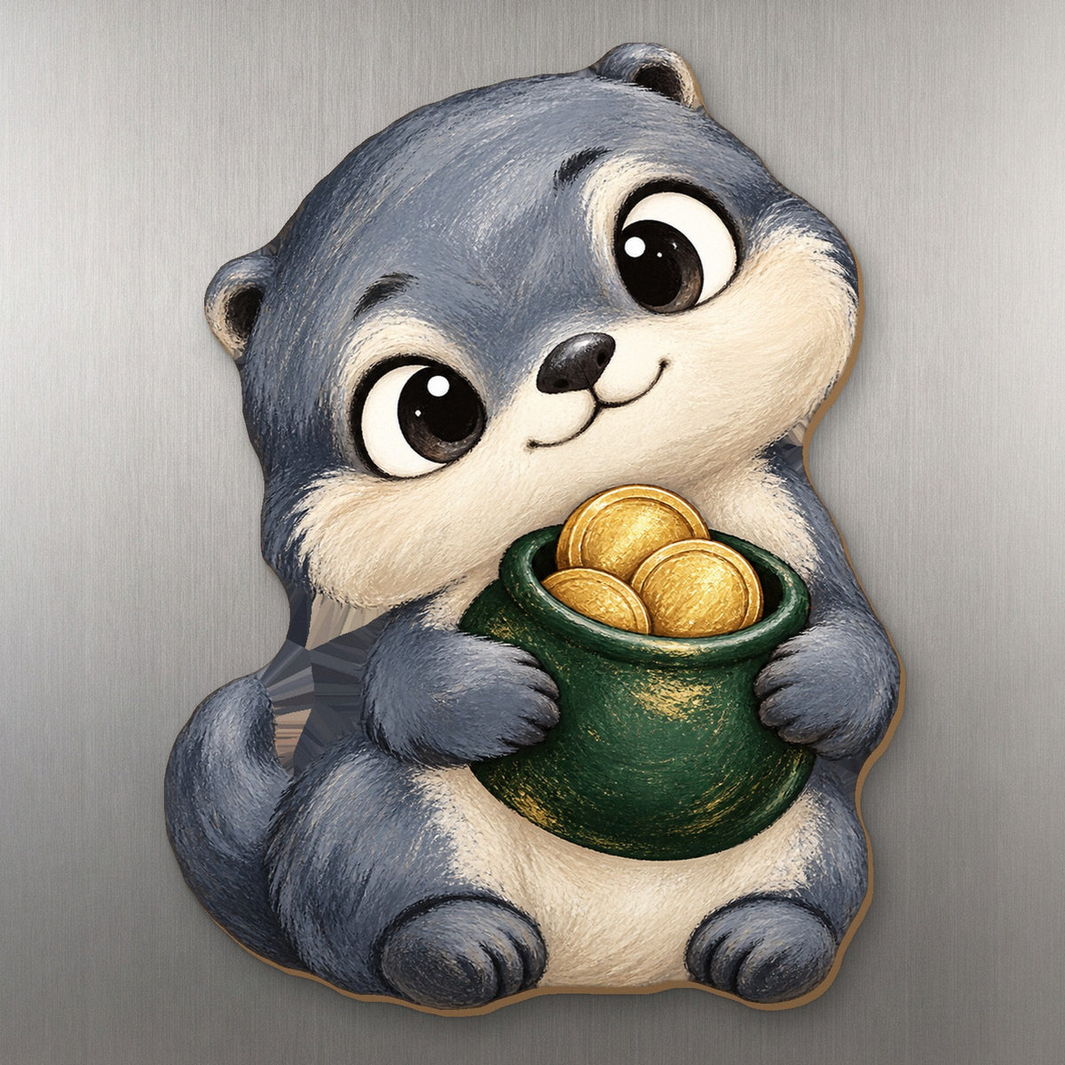 Gold Otter wood magnet M413 on a stainless steel fridge, made in USA
