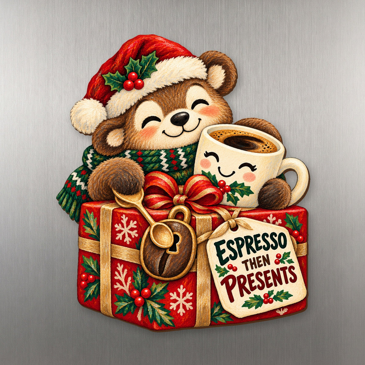 Unwrap After Espresso Magnet #M430 — full-color wooden magnet