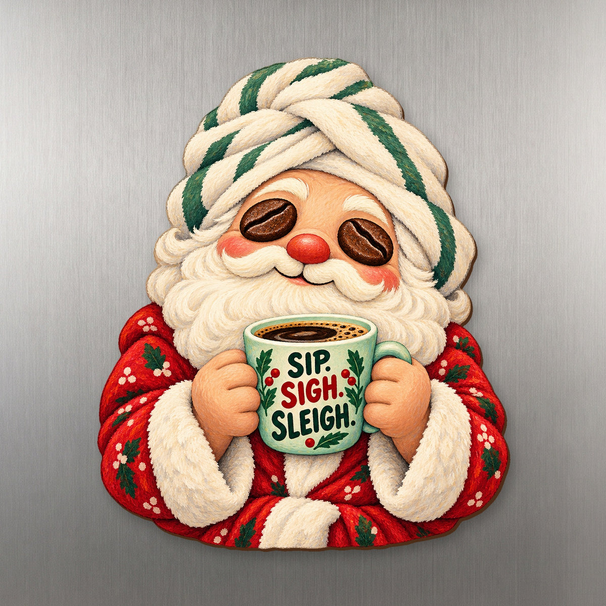 Santa's Self-Care Routine Magnet #M432 — full-color wooden magnet