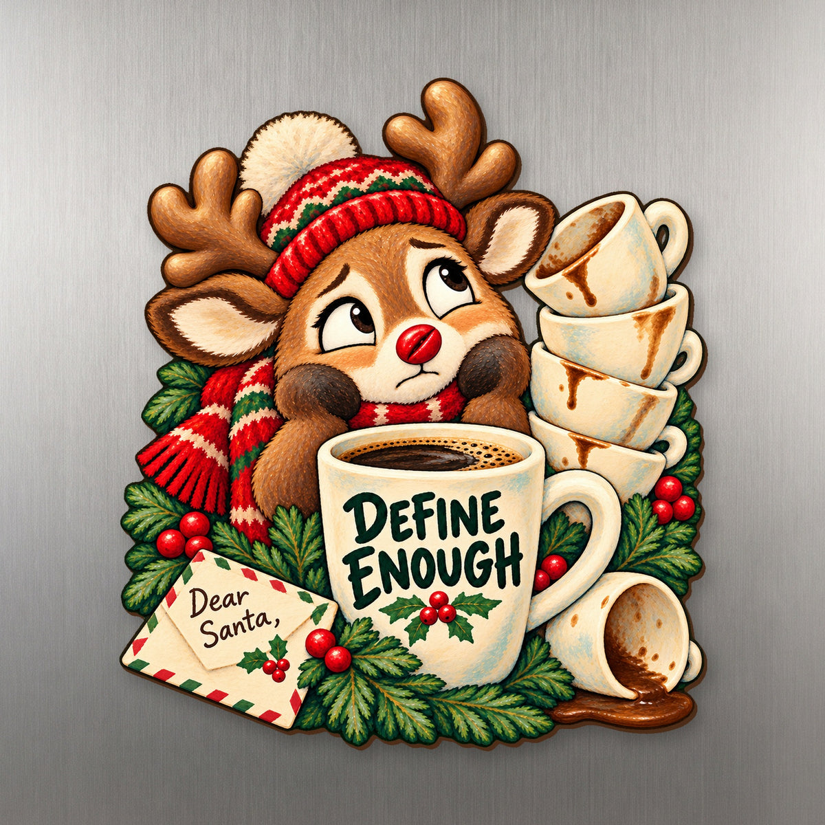 Dear Santa, Define Enough Magnet #M435 — full-color wooden magnet