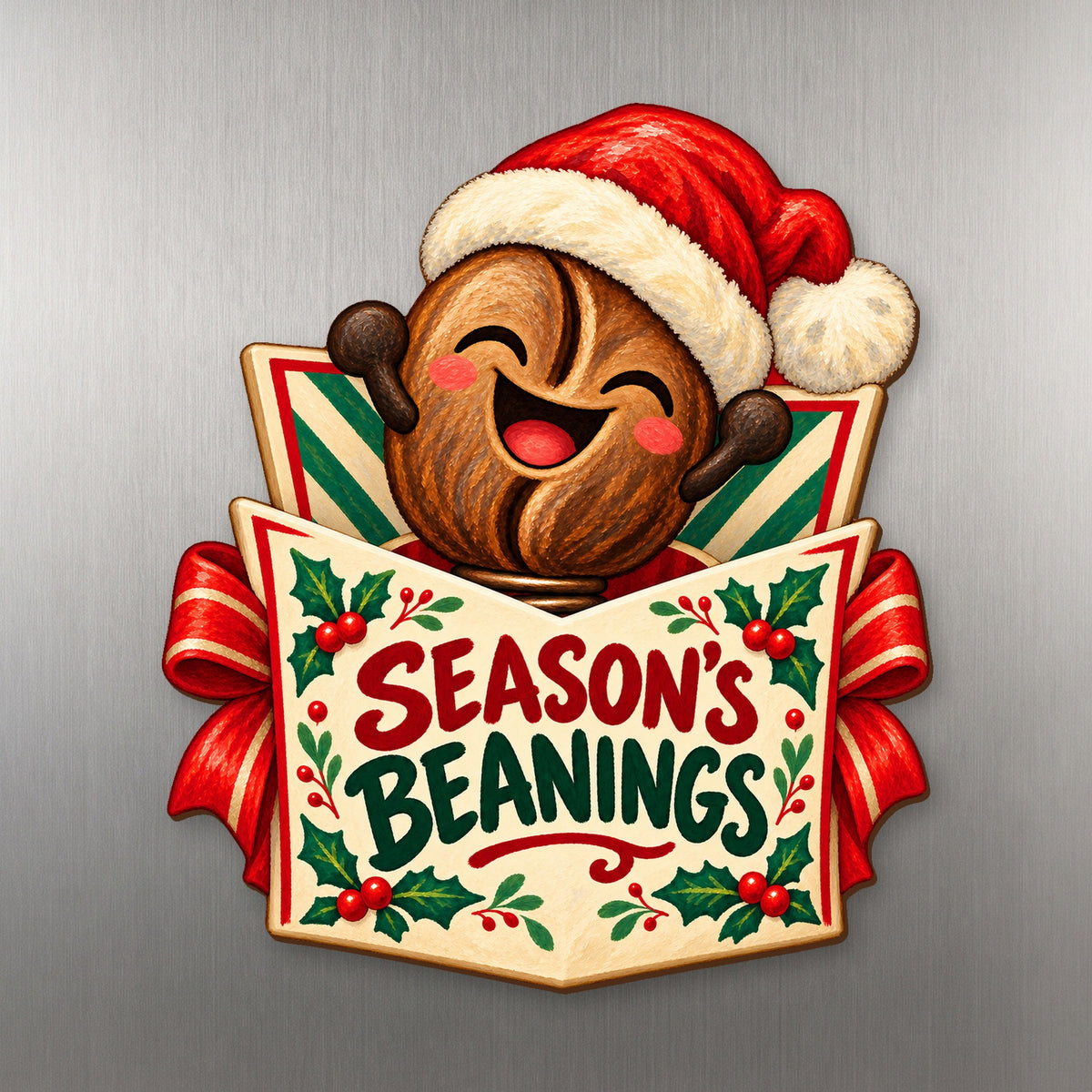 Season's Beanings Magnet #M442 — full-color wooden magnet