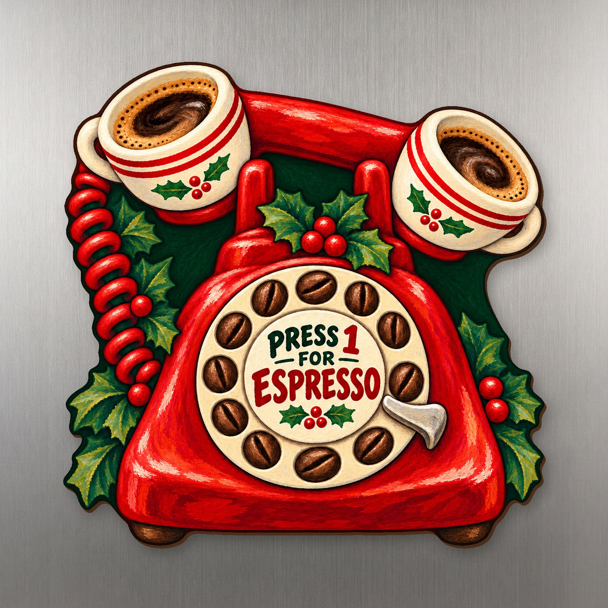 The Coffee Carol Hotline Magnet #M445 — full-color wooden magnet