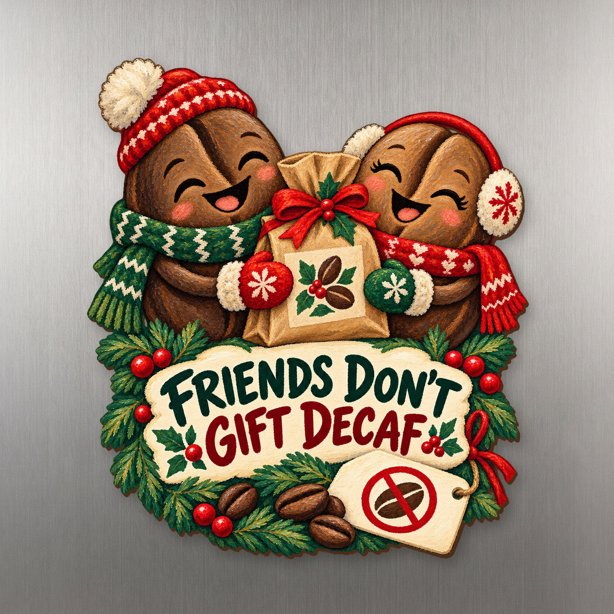 Friends Don't Gift Decaf Magnet #M452 — full-color wooden magnet