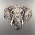 African Elephant face wood magnet, shown on stainless steel.