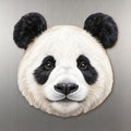 Giant Panda face wood magnet, shown on stainless steel.