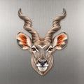 Greater Kudu face wood magnet, shown on stainless steel.