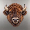 American Bison face wood magnet, shown on stainless steel.