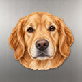 Golden Retriever face wood magnet, shown on stainless steel.
