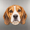 Beagle face wood magnet, shown on stainless steel.
