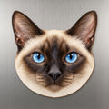 Siamese Cat face wood magnet, shown on stainless steel.
