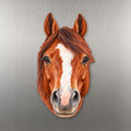 Chestnut Horse face wood magnet, shown on stainless steel.