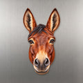Mule face wood magnet, shown on stainless steel.
