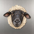 Suffolk Sheep face wood magnet, shown on stainless steel.