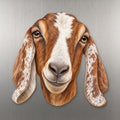 Nubian Goat face wood magnet, shown on stainless steel.