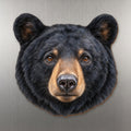 Black Bear face wood magnet, shown on stainless steel.