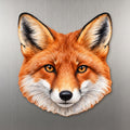 Red Fox face wood magnet, shown on stainless steel.